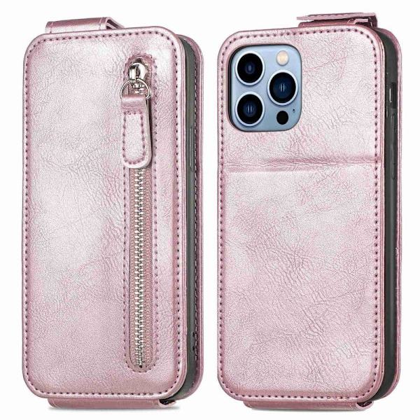 Vertikalt iPhone 13 Pro fodral med dragkedja - Rosa Rosa