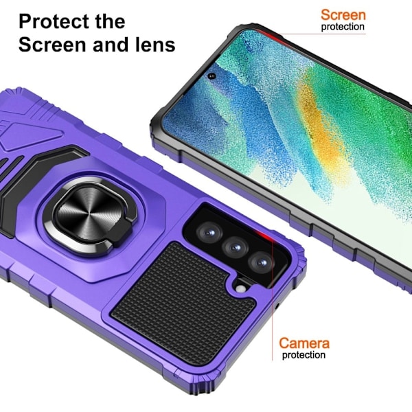 Kestävä kova muovisuojus pehmeällä sisäpuolella ja potkutelineellä Samsung Galaxy S21 FE:lle - Violetti Purple
