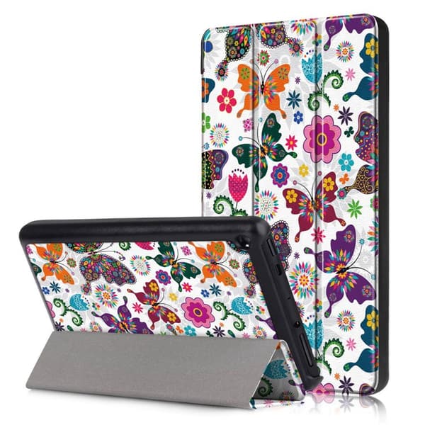 Amazon Fire 7 (2019) tre-folds mønster læder etui - Sommerfugl Multicolor
