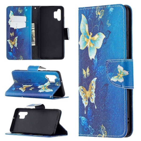 Wonderland Samsung Galaxy A32 Flip Etui - Guld Sommerfugle Blue