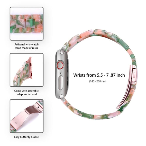 Klockarmband med 3 pärlor i resin och genomskinligt fodral för Apple Watch Series 3/2/1 42mm - Rosa Grön Mix Rosa
