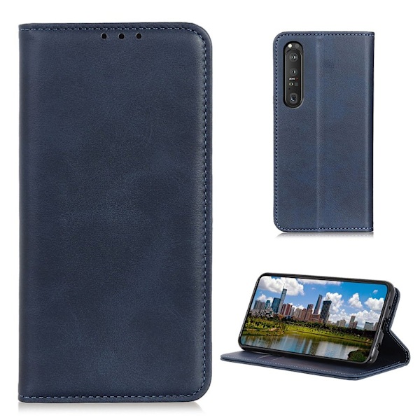 Wallet-style ægte Læder Flipcase til Sony Xperia 1 III - Blå Blue