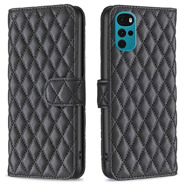 Rhombus Mønster Matte Flip Case til Motorola Moto G22 - Sort Black
