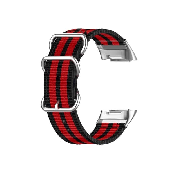 Fitbit Charge 5 elastinen nylonkellohihna hopeisella soljella - Musta / Punainen / Musta / Punainen / Musta Multicolor