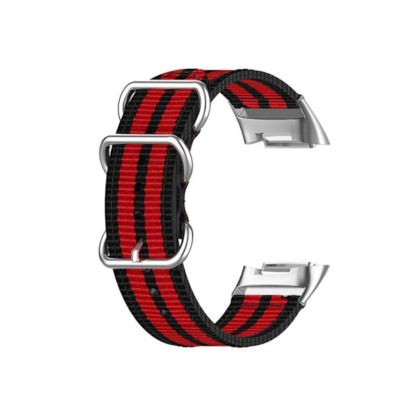 Fitbit Charge 5 elastisk nylon-urrem med sølvfarvet spænde - Sort / Rød / Sort / Rød / Sort Multicolor