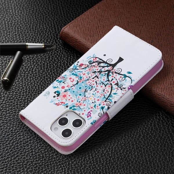 Wonderland iPhone 12 Pro / iPhone 12 flip kuoret - Kukka Puu Multicolor