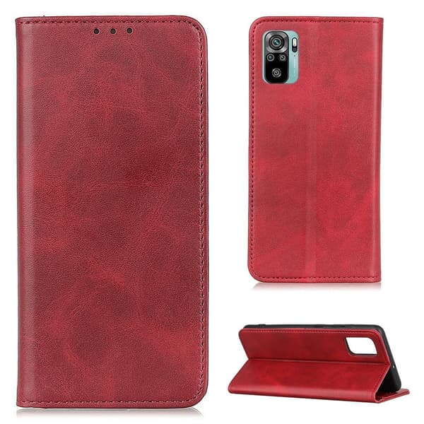 Lompakko-style Aitoa Nahkaa Läppäkotelo For Xiaomi Redmi Note 10S / Note 10 - Punainen Red