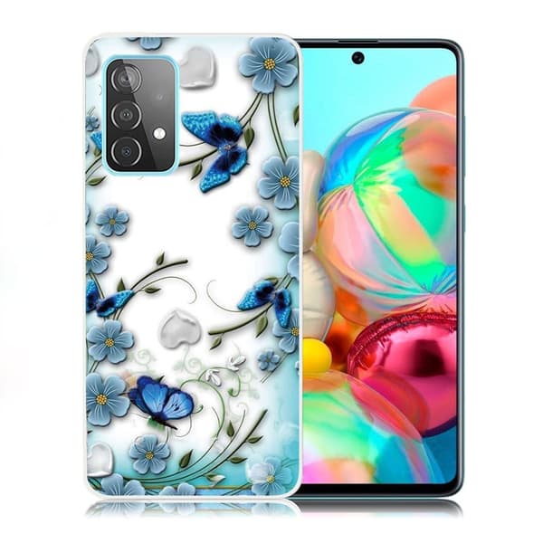 Deco Samsung Galaxy A72 5G etui - sommerfugl og blomster Blue