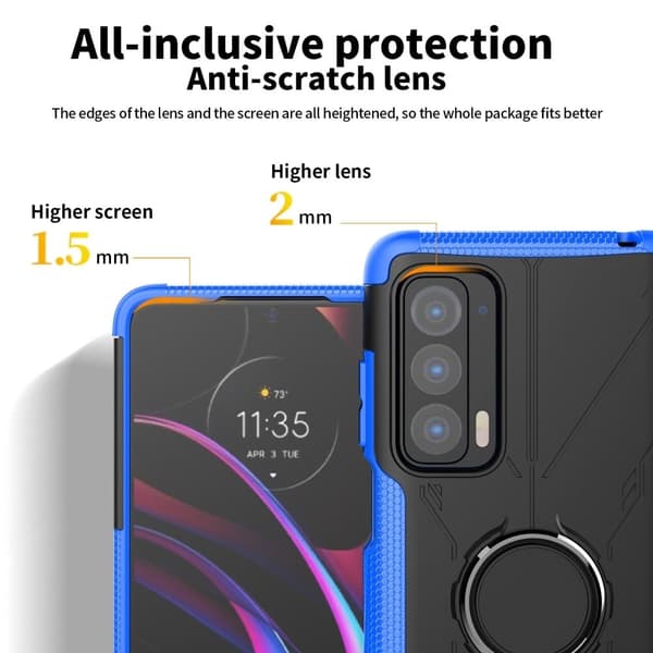 Kickstand-cover med magnetisk plade til Motorola Edge (2021) - Blå Blue