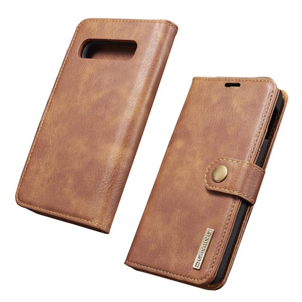 DG.MING Samsung Galaxy S10 Plus 2-in-1 haljasnahkainen suojakotelo - Ruskea Brown
