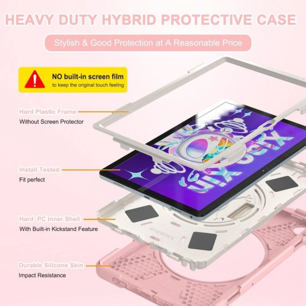 Lenovo Tab M10 Plus (Gen 3) 360 graders drejeligt silikonecover med håndrem - Kirsebærblomst Rosa Pink