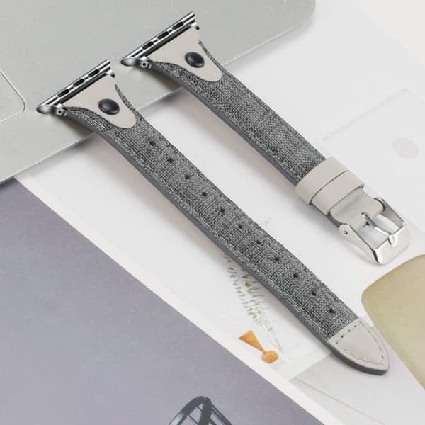 Apple Watch Series 5 / 4 44mm lerret ekte lærarmbånd - Grå Silver grey