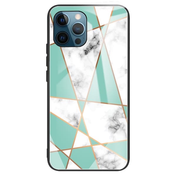 Fantasy Marmor iPhone 15 Plus skal - Teal Och Vit Triangel Grön