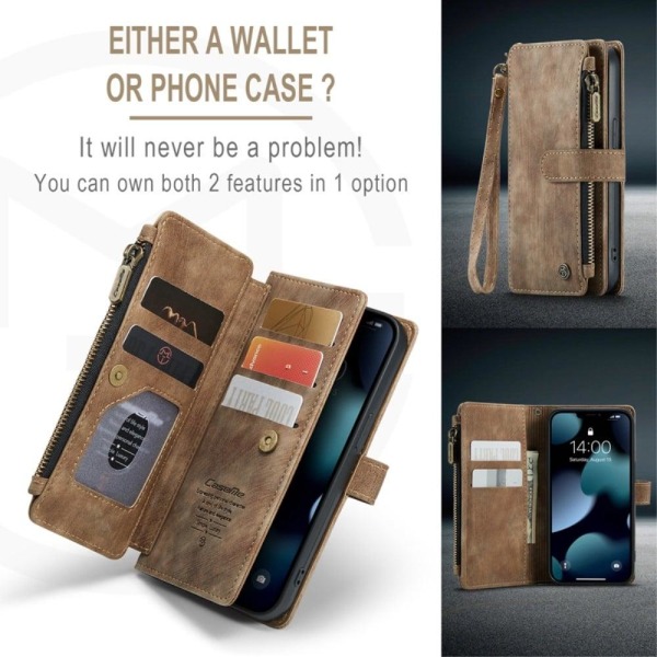 CaseMe vetoketjullinen lompakko-puhelinkotelo iPhone 13 Pro - Ruskea Brown