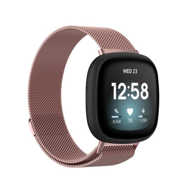 Fitbit Versa 3 ruostumattomasta teräksestä valmistettu ranneke - Pinkki / Koko: L Pink