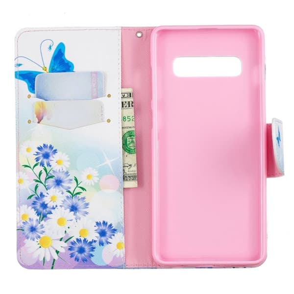 Samsung Galaxy S10 Plus mønstret læder flip etui - Blå Sommerfugle Blue