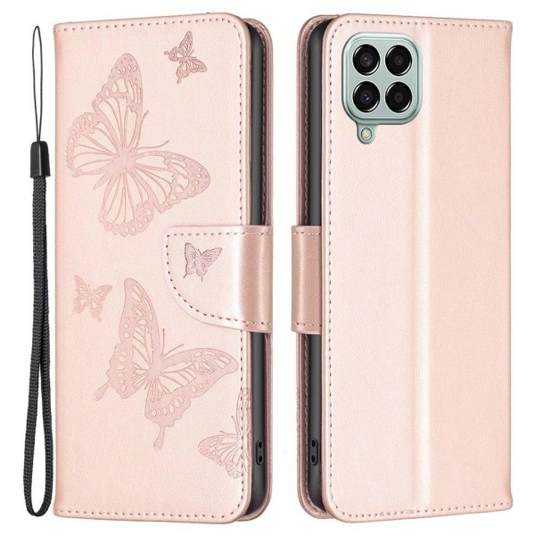 Butterfly läder Samsung Galaxy M33 5G fodral - Rosa Rosa