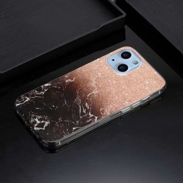 Marmormotiv iPhone 13 Mini skal - Roséguld / Svart multifärg