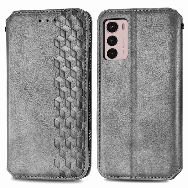 Läder Motorola Moto G42 fodral med romb-design - Silver/Grå Silvergrå