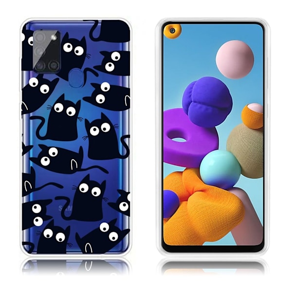 Deco Samsung Galaxy A21s Etui - Sorte Katte Black