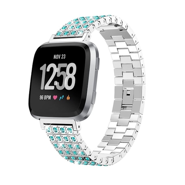 Fitbit versa urlänk träningsklocka rostfritt stål strasstenar - Silver blå multifärg