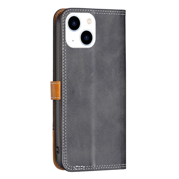 BINFEN to-farvet iPhone 14 læderetui - Sort Black