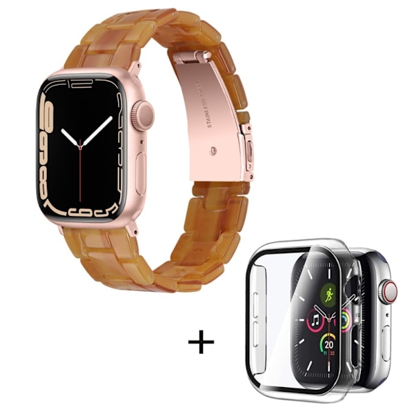 3 helmen hartsityylinen kellohihna kirkkaalla suojuksella Apple Watch Series 3/2/1 42mm - Karamelli Brown