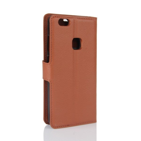 Huawei P10 Lite Litsi Pintainen Nahkakotelo Lompakko - Ruskea Brown