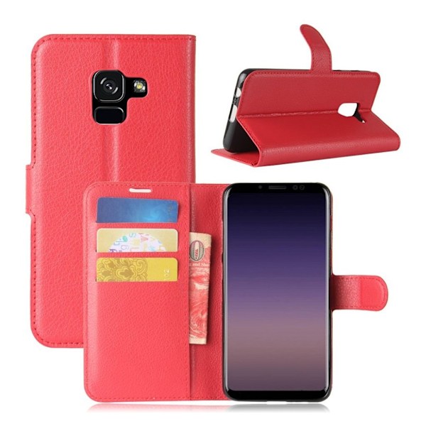 Samsung Galaxy A8 (2018) litchi skin PU læder flip etui - Rød Red