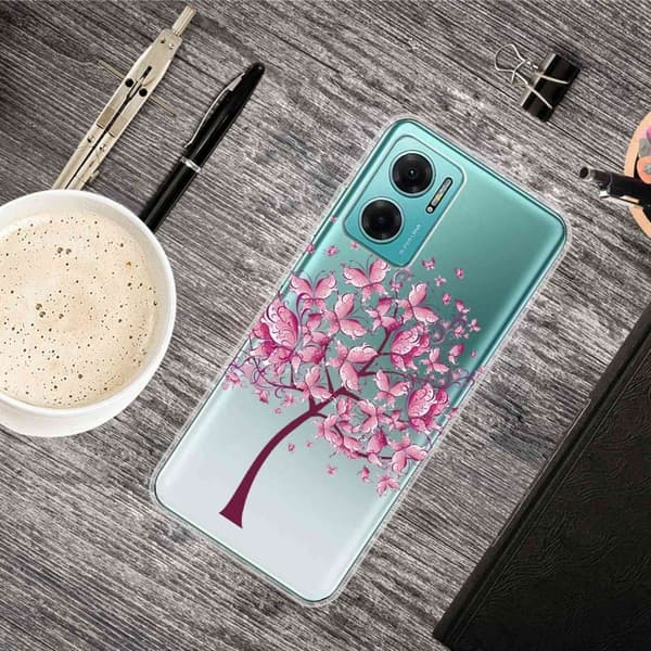 Butterfly Xiaomi Redmi Note 11E Læderetui - Pink Pink