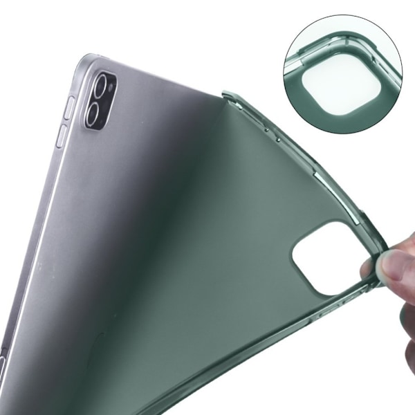 iPad Pro 11-tommer (2022) / (2021) / (2020) Tri-fold Stand Læder Smart Cover med Pen Slot - Mørkegrøn Green