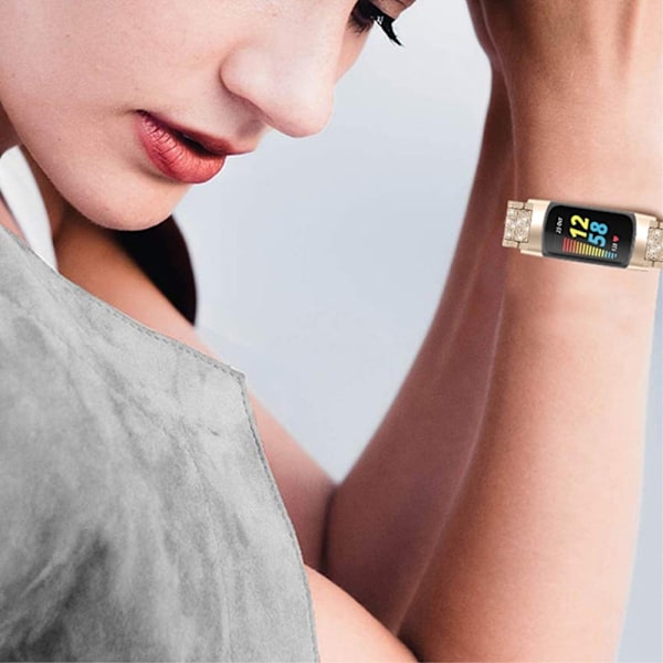 Fitbit Charge 5 bling strass klokkerem - Retro Gull Gold