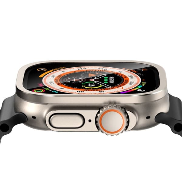 Apple Watch Ultra 2 49mm / Ultra 49mm Screen Protector with Titanium Alloy Frame High Aluminum-silicon Glass Film - Titanium Silvergrå