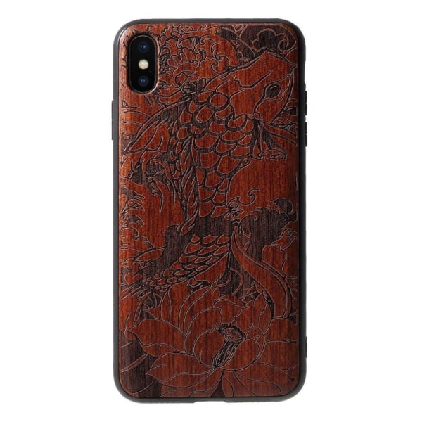 iPhone Xs Max carving wood hybrid case - Fish and Lotus Brun