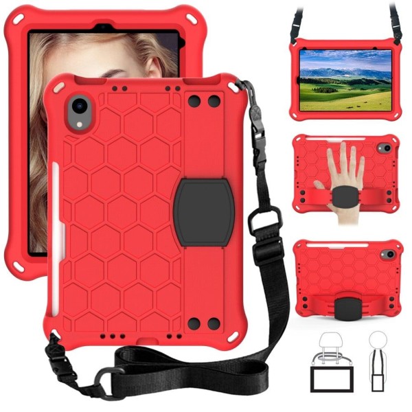 iPad Mini 6 (2021) honeycomb texture EVA cover with strap - Red Red