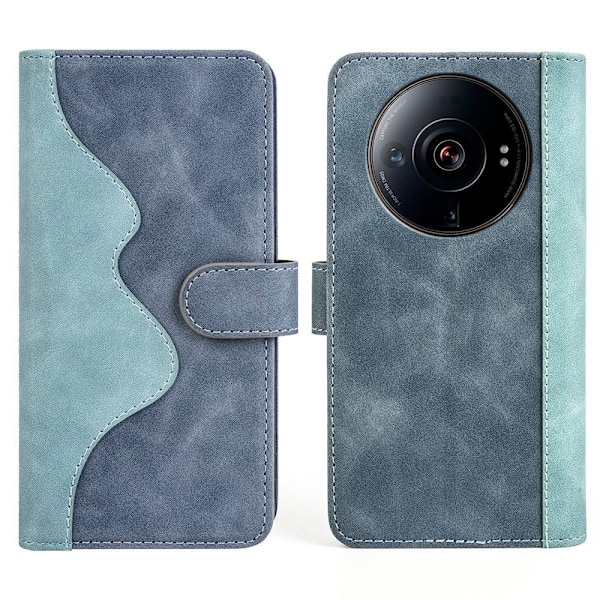 Tvåfärgat Xiaomi 12S Ultra fodral i läder - Blå Blå