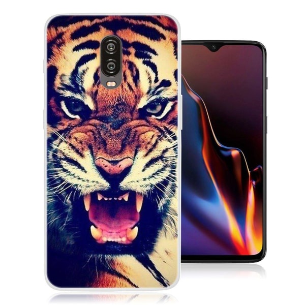 OnePlus 6T beskyttelsesetui i silikone med mønster - Tiger Multicolor