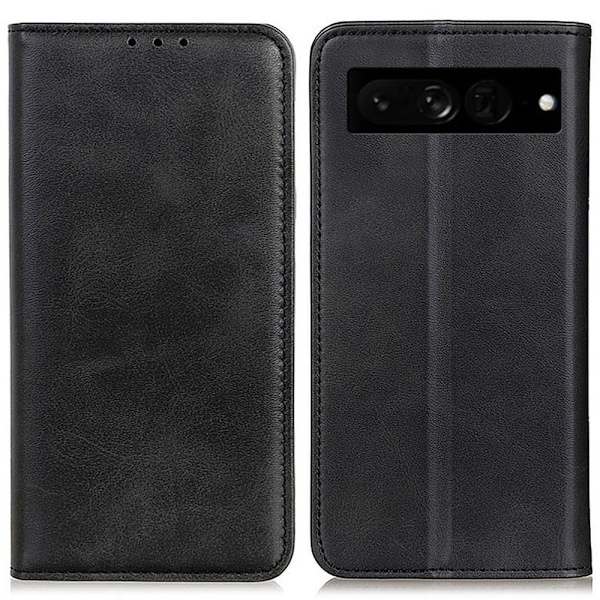 Google Pixel 7 Pro flip etui i ægte læder med pung – Sort Black