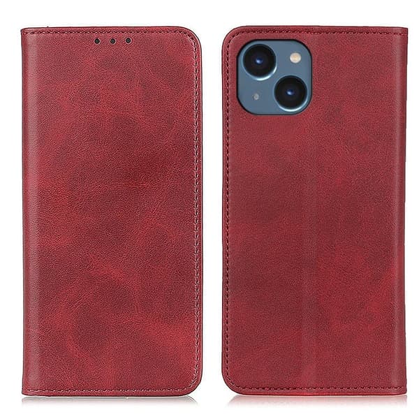 iPhone 14 lompakkokotelo, aitoa nahkaa - Punainen Red
