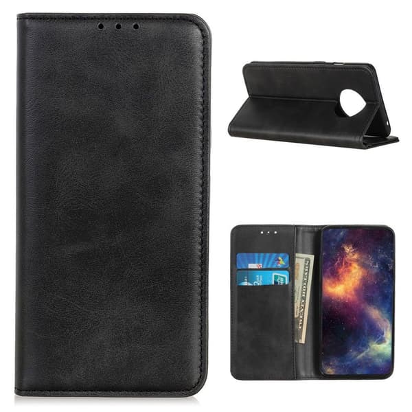 Flip Etui med Pung i Ekte Lær til Xiaomi Redmi Note 9T / Note 9 5g - Svart Black