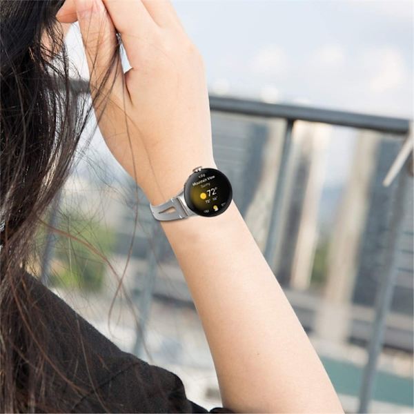 Google Pixel Watch urrem i ægte læder med sort stik - Grå Silver grey