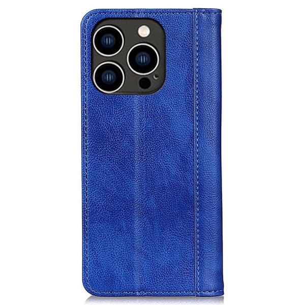 iPhone 14 Pro ægte læderetui med magnetisk lukning - Blå Blue