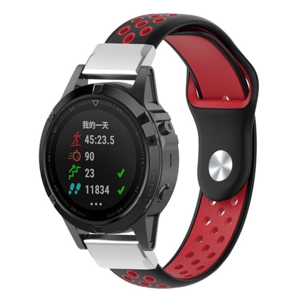 Garmin Fenix 5 / Forerunner 935 / Quatix 5 / Approach S60 22mm silikoninen ranneke - Musta / Punainen Black