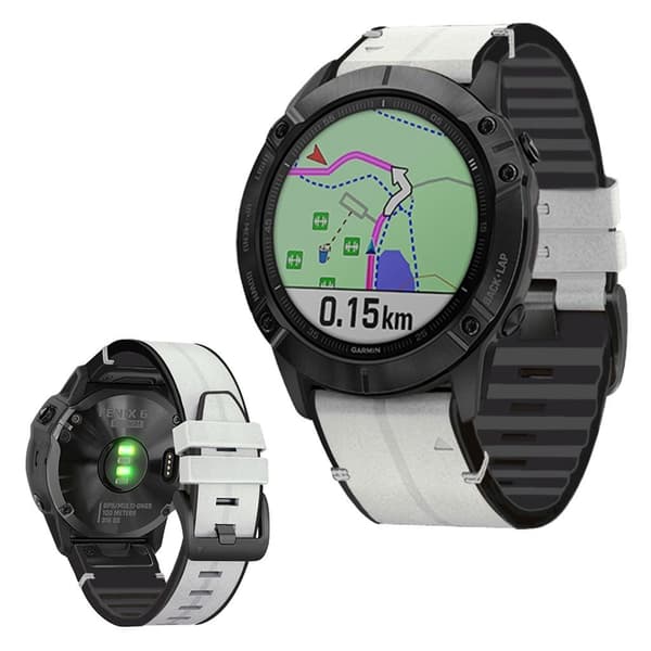 Garmin Fenix 6 / 5 ekte lær + silikonarmbånd - Hvit White