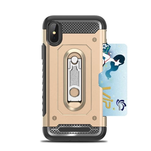 iPhone 9 Plus mobilskal metall plast silikon utfällbart ställ - Guld Guld