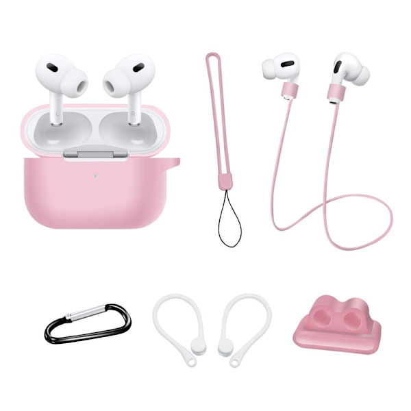 AirPods Pro 2 silikoneovertræk med tilbehørssæt - Lyserød Pink