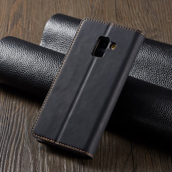 FORWENW Samsung Galaxy A8 (2018) læder flip etui - Sort Black