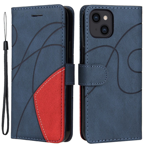 Teksturert læretui med stropp for iPhone 15 - Blå Blue