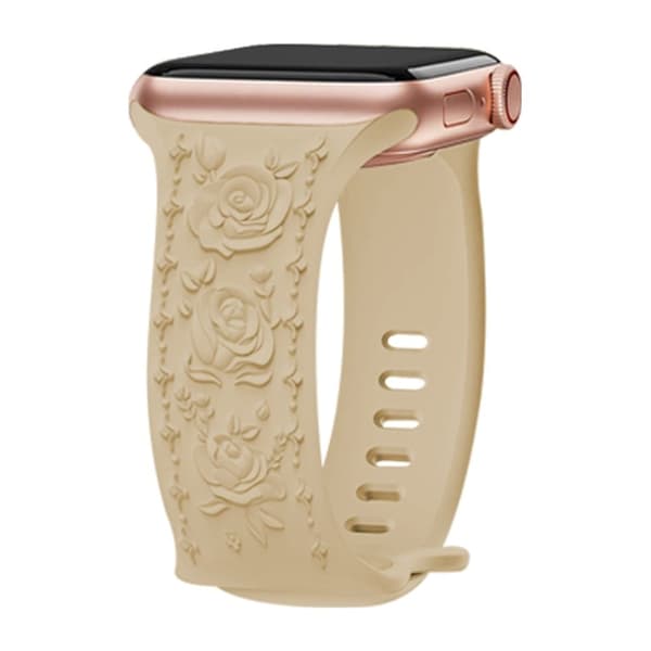 Rose Embossment Strap Apple Watch Series 41mm - 40mm - 38mm Silikonbånd - Melkete White
