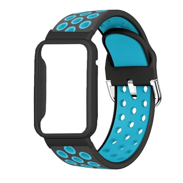 Xiaomi Mi Band 7 Pro tofarvet silikoneurrem med cover - Sort Blå / Sort Blue
